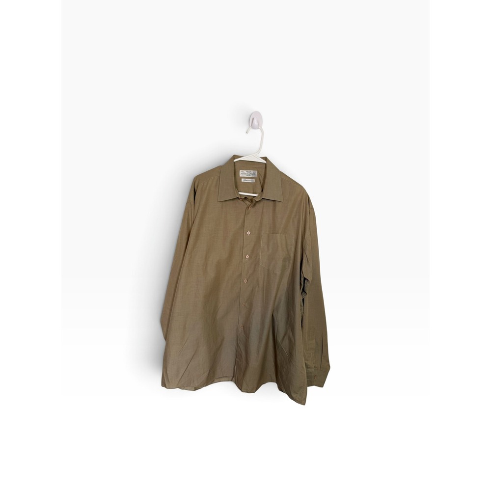 Vintage St Michael Marks & Spencer Mens Khaki Cotton Relaxed Fit Shirt 17.5 44cm